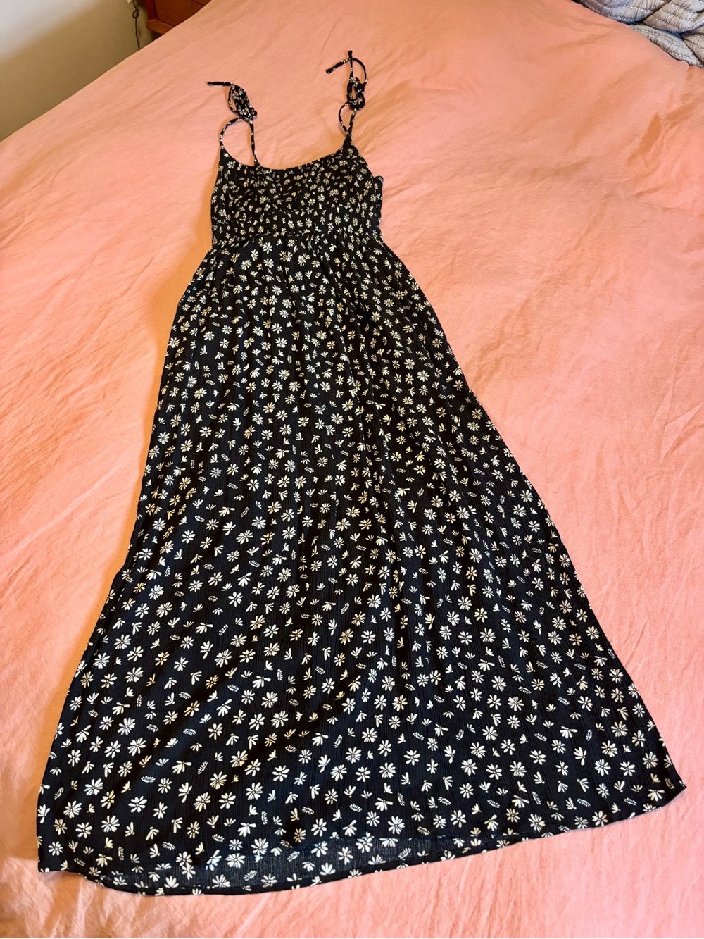 SO Black Maxi Dress with White Daisy Print Tie Straps